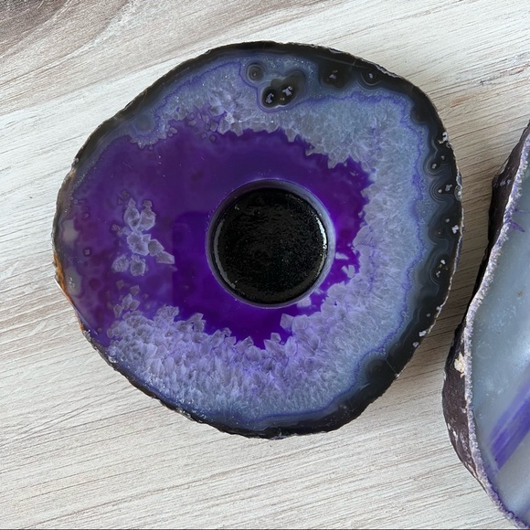 Purple Agate Geode Crystal Tea Light Candle Holders! Set of 2 - Brazil Agate - Picture 3 of 7